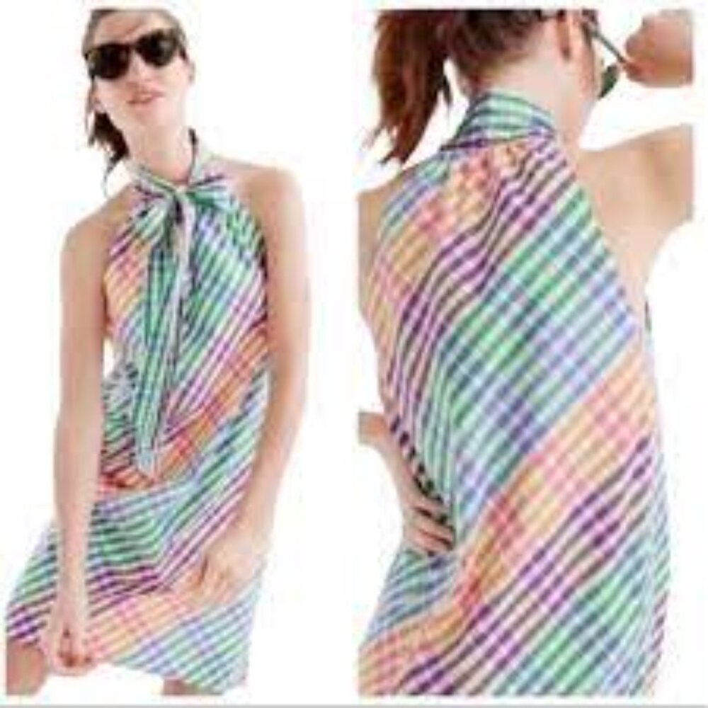 J.  Crew Rainbow Gingham dress Colorful Plaid Dress Size 10P